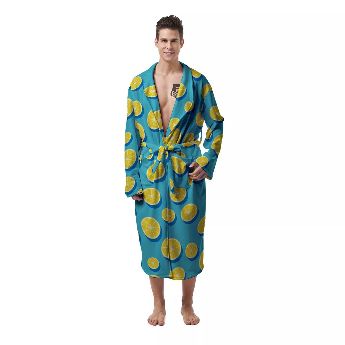 Slices Lemon Print Pattern Men's Robe-grizzshop
