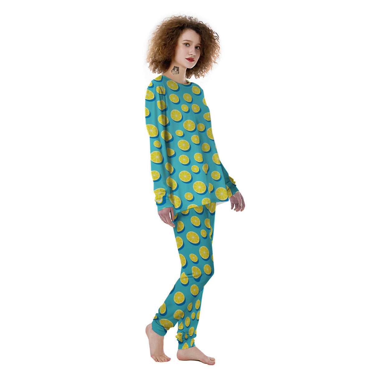 Slices Lemon Print Pattern Women's Pajamas-grizzshop
