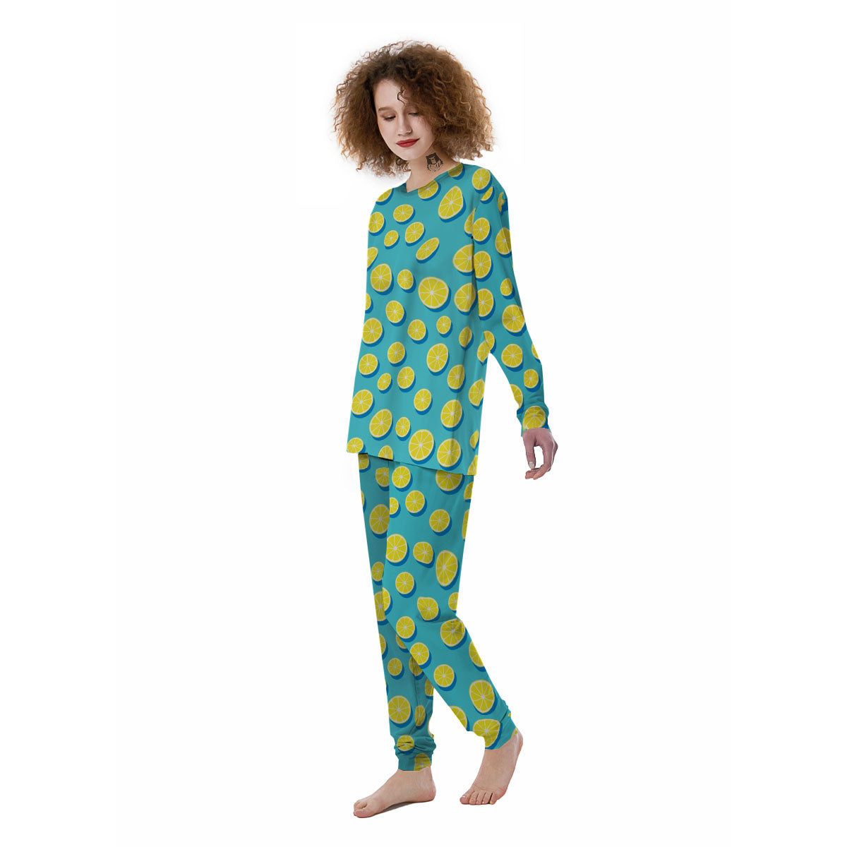 Slices Lemon Print Pattern Women's Pajamas-grizzshop