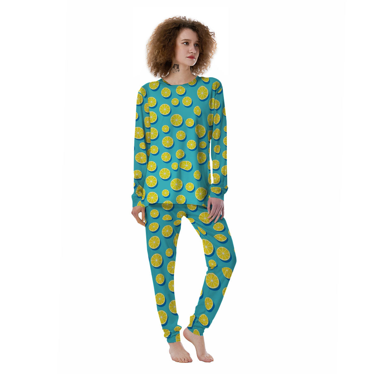 Slices Lemon Print Pattern Women's Pajamas-grizzshop