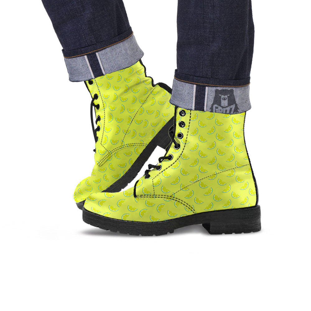 Slices Lime Green Print Pattern Leather Boots-grizzshop