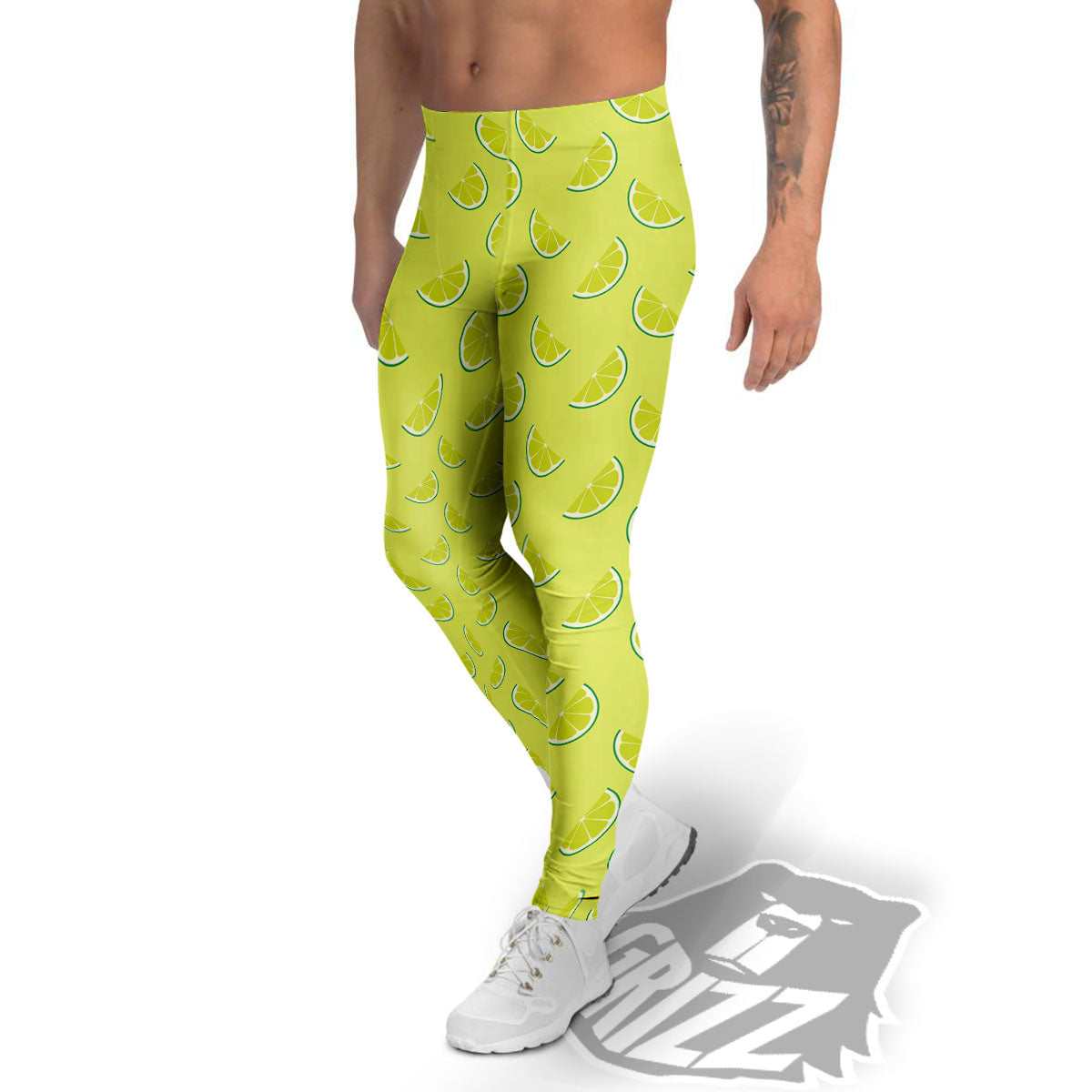 Slices Lime Green Print Pattern Men's Leggings-grizzshop