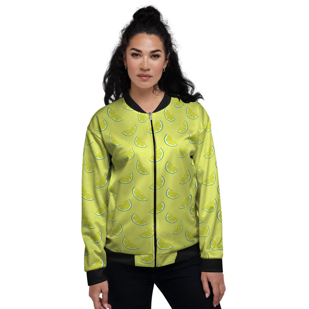 Slices Lime Green Print Pattern Women's Bomber Jacket-grizzshop