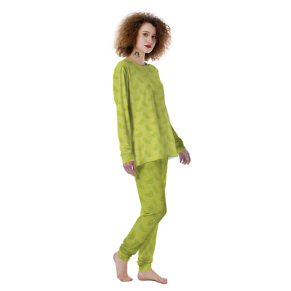 Slices Lime Green Print Pattern Women's Pajamas-grizzshop