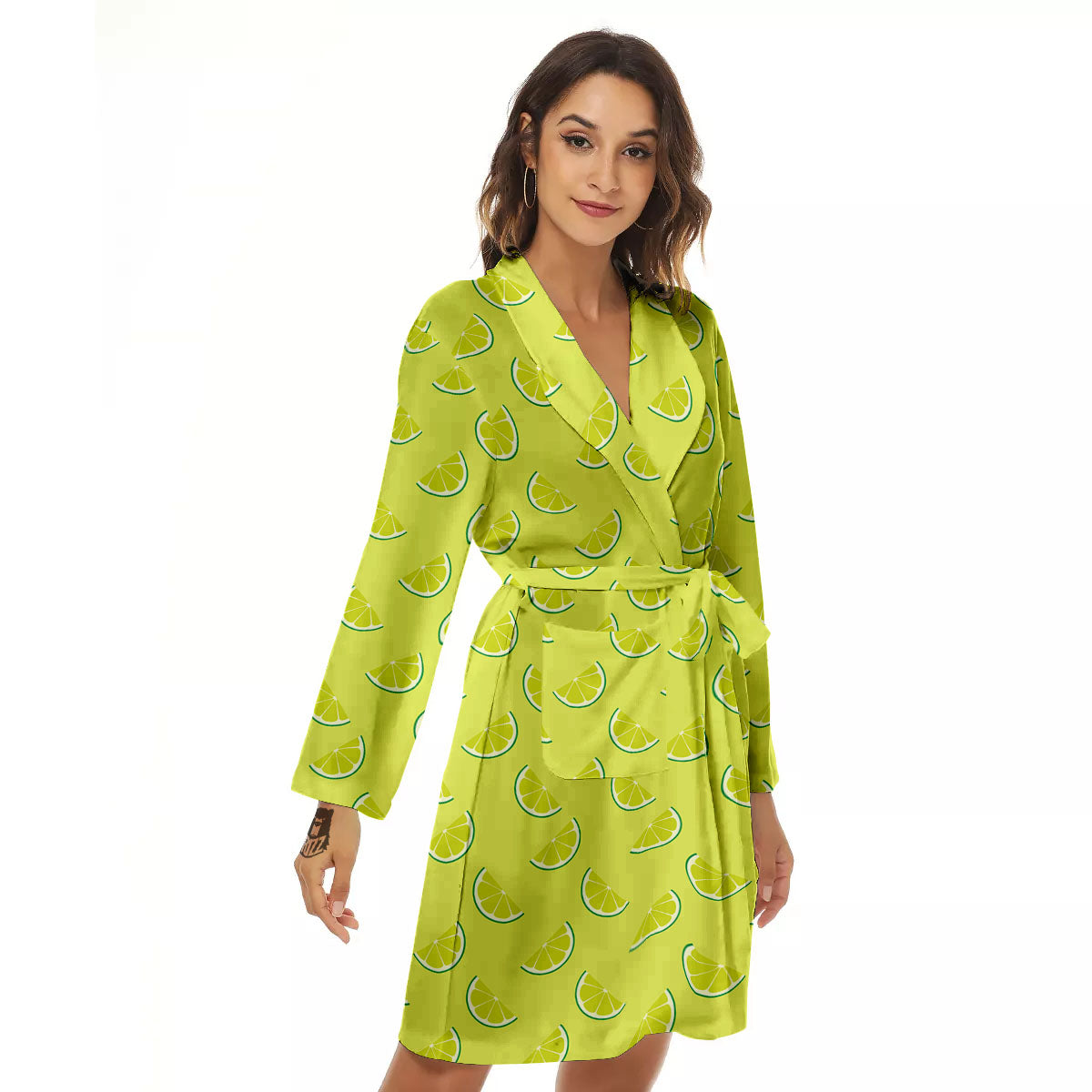 Slices Lime Green Print Pattern Women's Robe-grizzshop