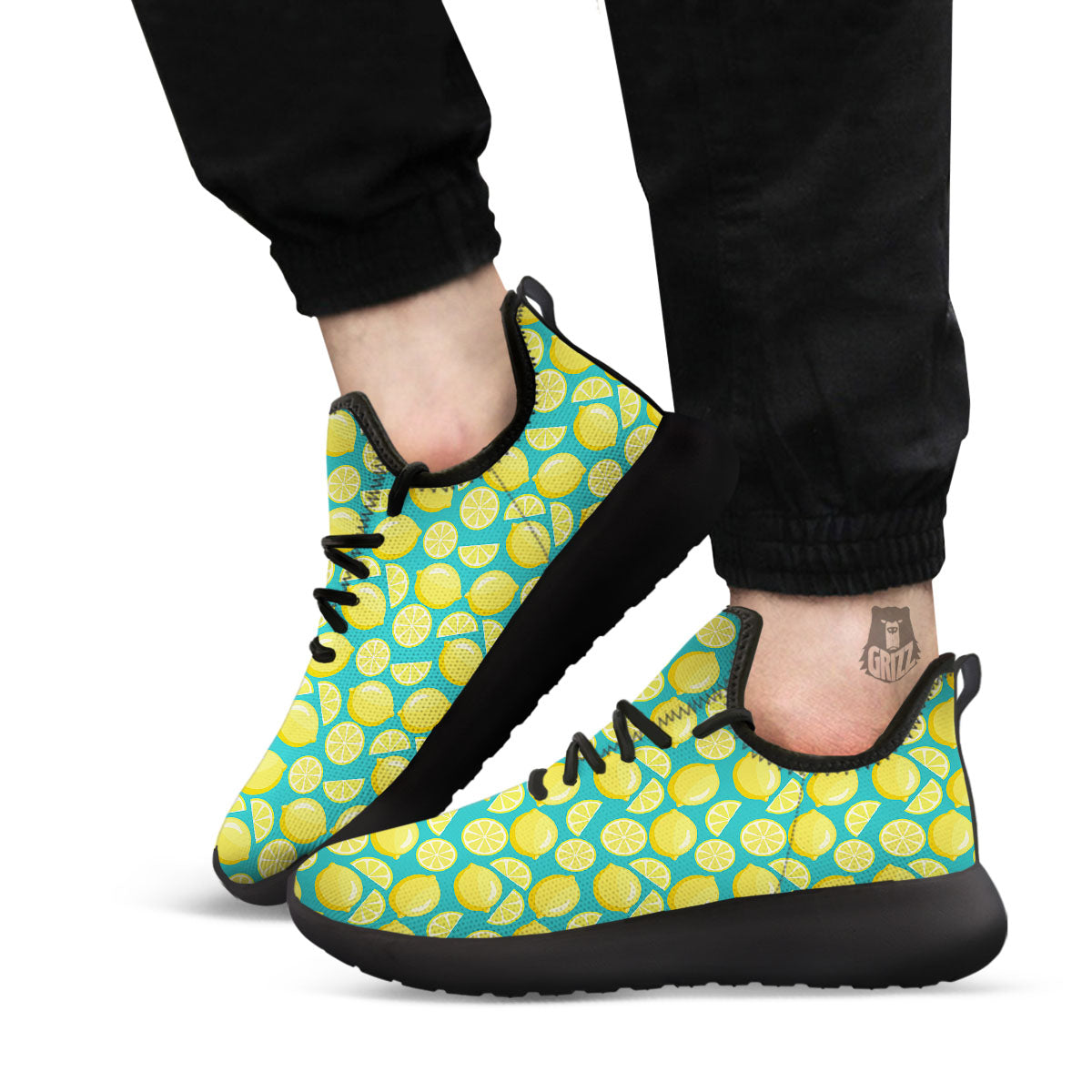 Slices Lime Print Pattern Black Athletic Shoes-grizzshop