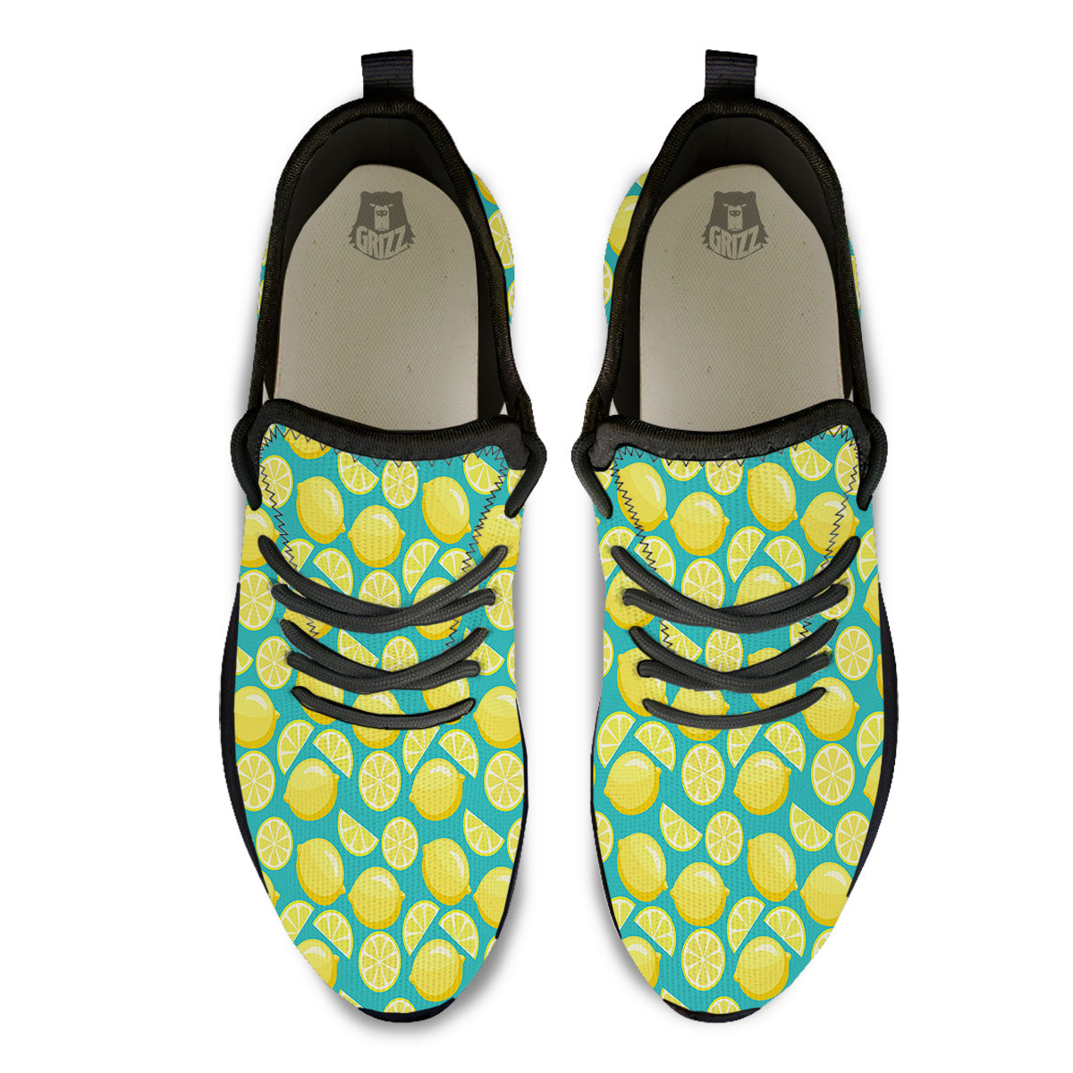 Slices Lime Print Pattern Black Athletic Shoes-grizzshop