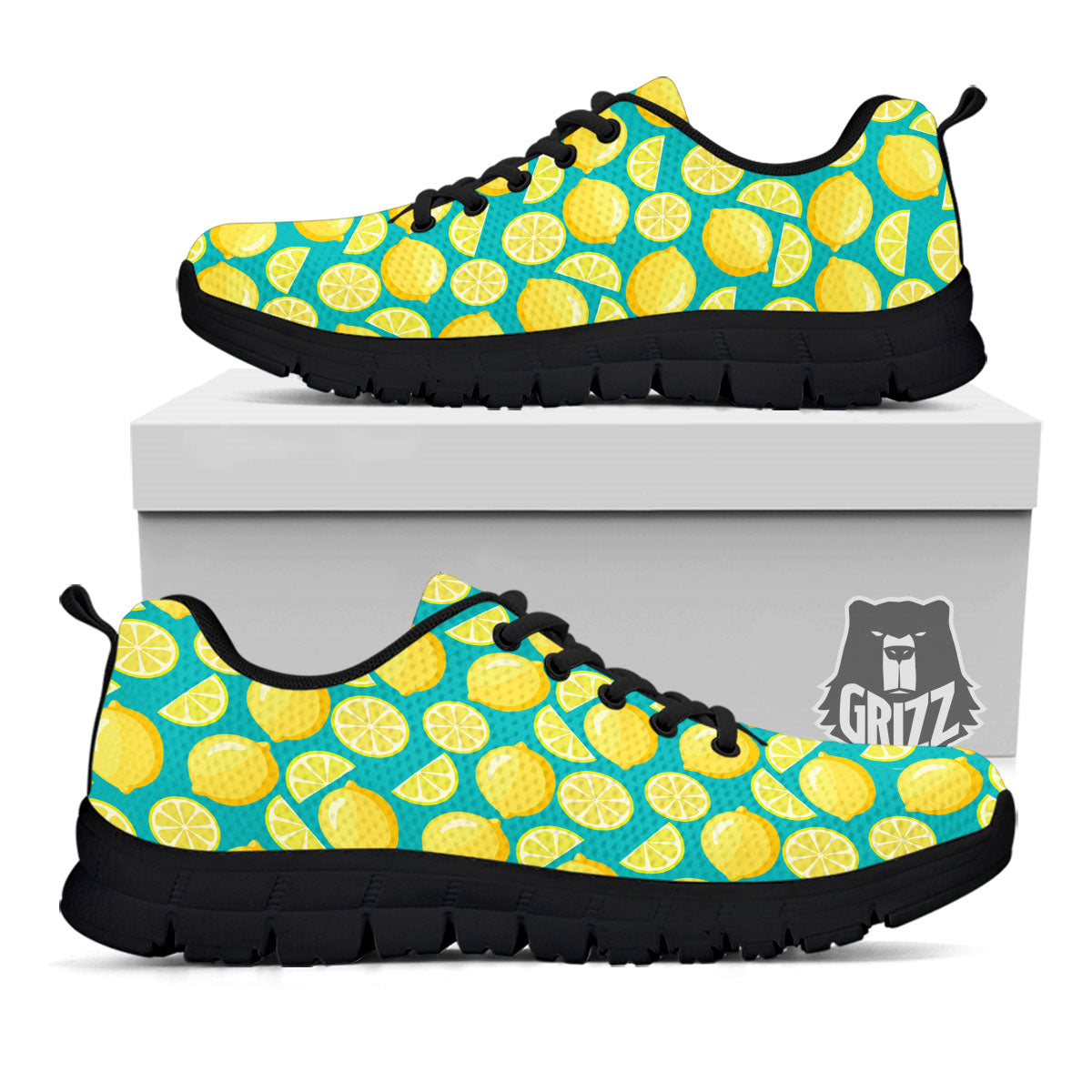 Slices Lime Print Pattern Black Sneaker-grizzshop