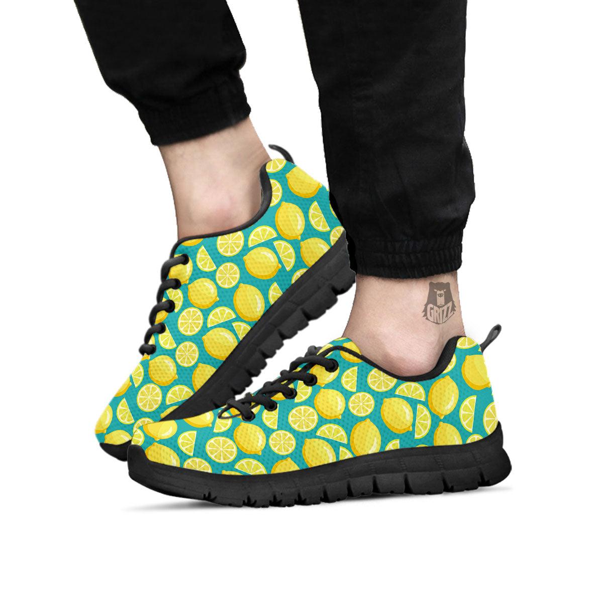 Slices Lime Print Pattern Black Sneaker-grizzshop