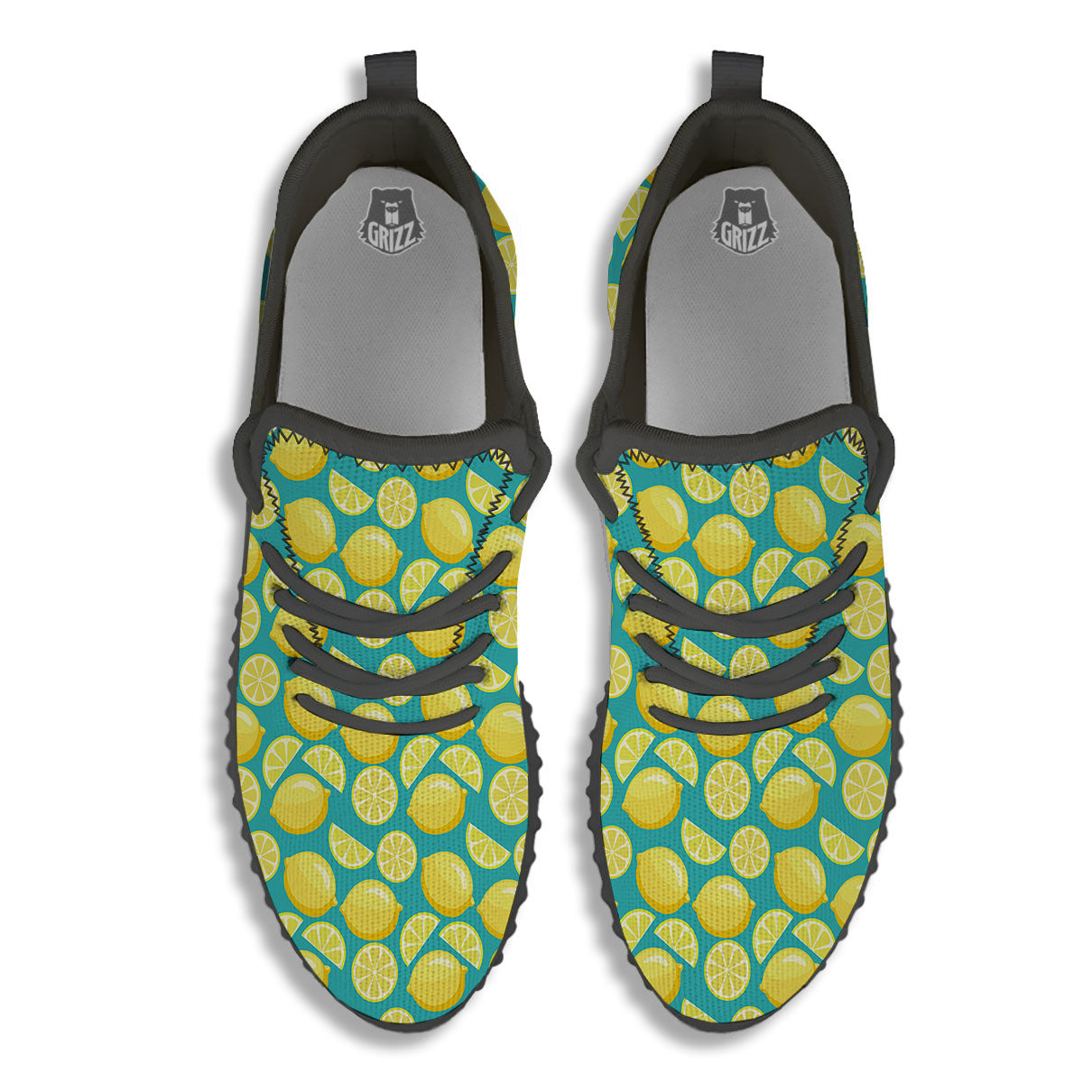 Slices Lime Print Pattern Black Walking Shoes-grizzshop