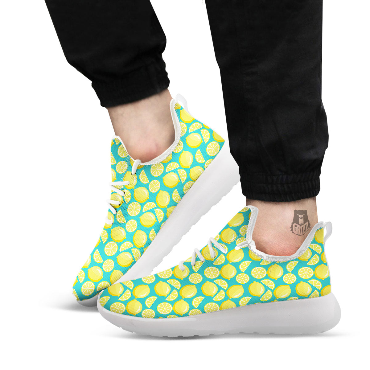 Slices Lime Print Pattern White Athletic Shoes-grizzshop