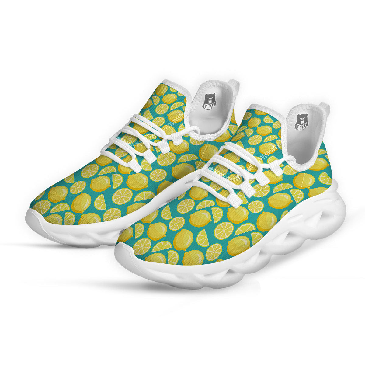 Slices Lime Print Pattern White Running Shoes-grizzshop