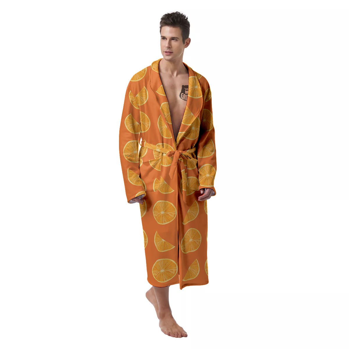 Slices Orange Print Pattern Men's Robe-grizzshop