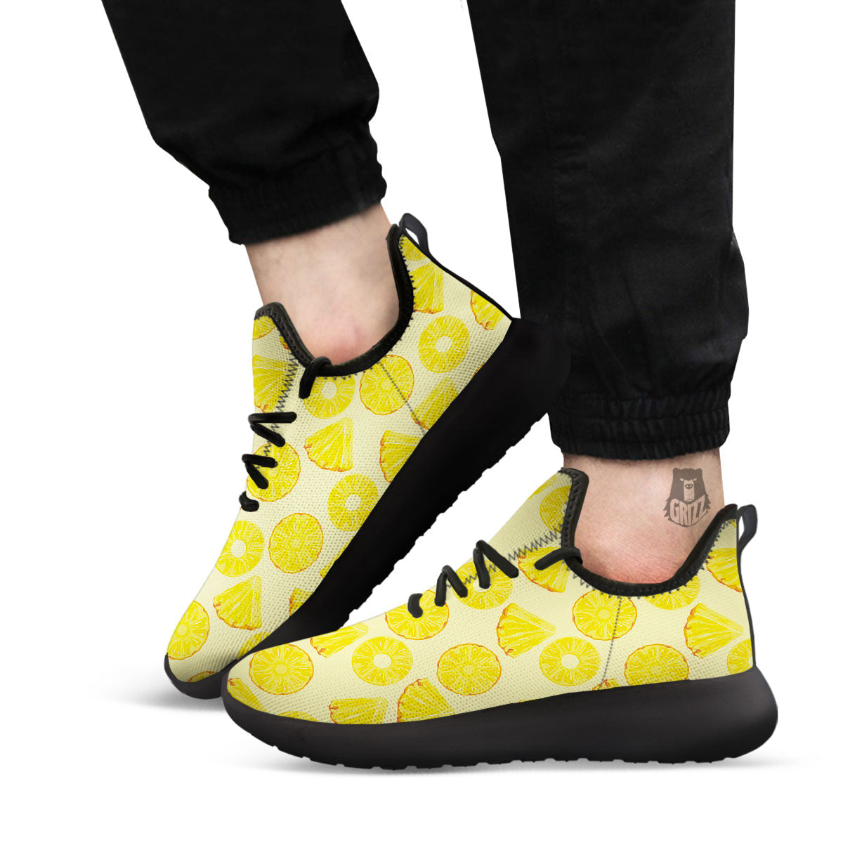 Slices Pineapple Print Pattern Black Athletic Shoes-grizzshop