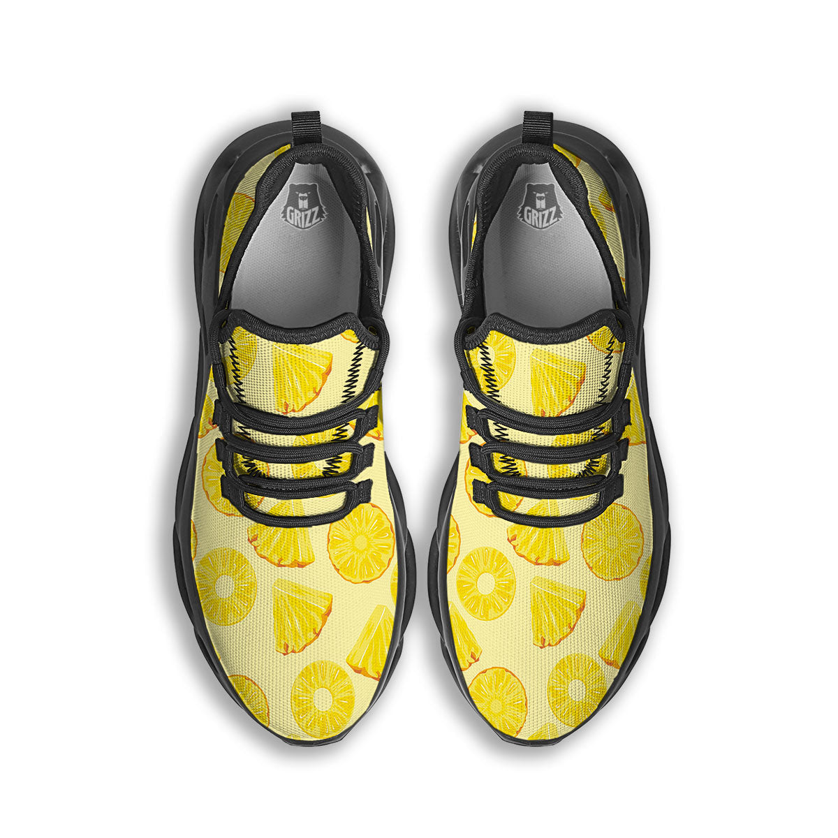 Slices Pineapple Print Pattern Black Running Shoes-grizzshop