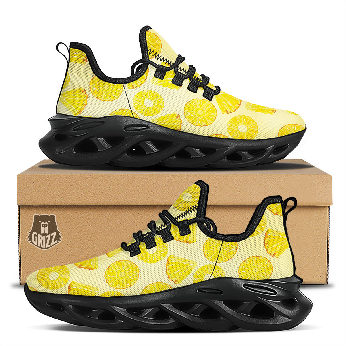 Slices Pineapple Print Pattern Black Running Shoes-grizzshop