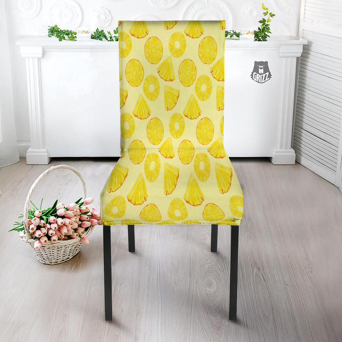 Slices Pineapple Print Pattern Dining Chair Slipcover-grizzshop
