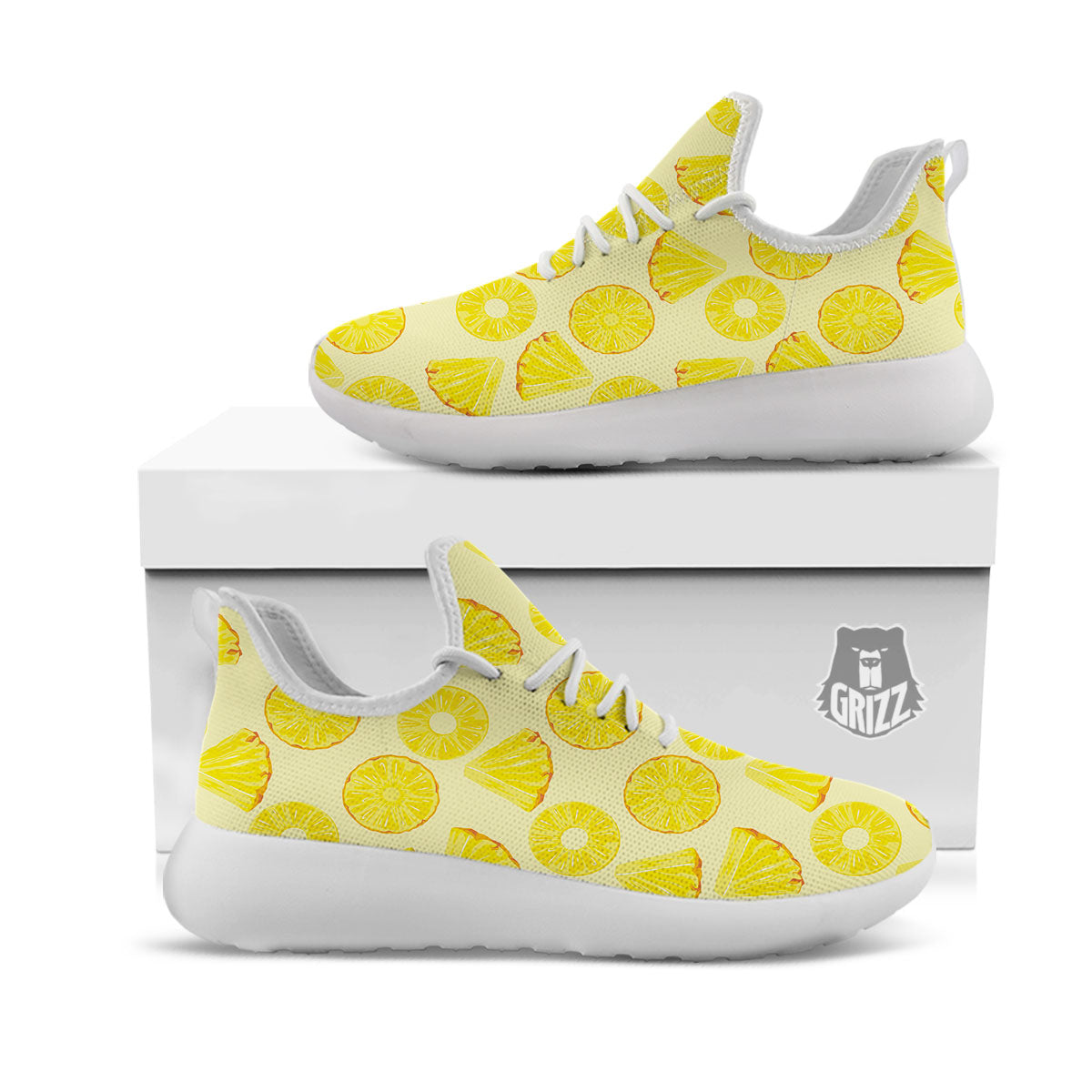 Slices Pineapple Print Pattern White Athletic Shoes-grizzshop