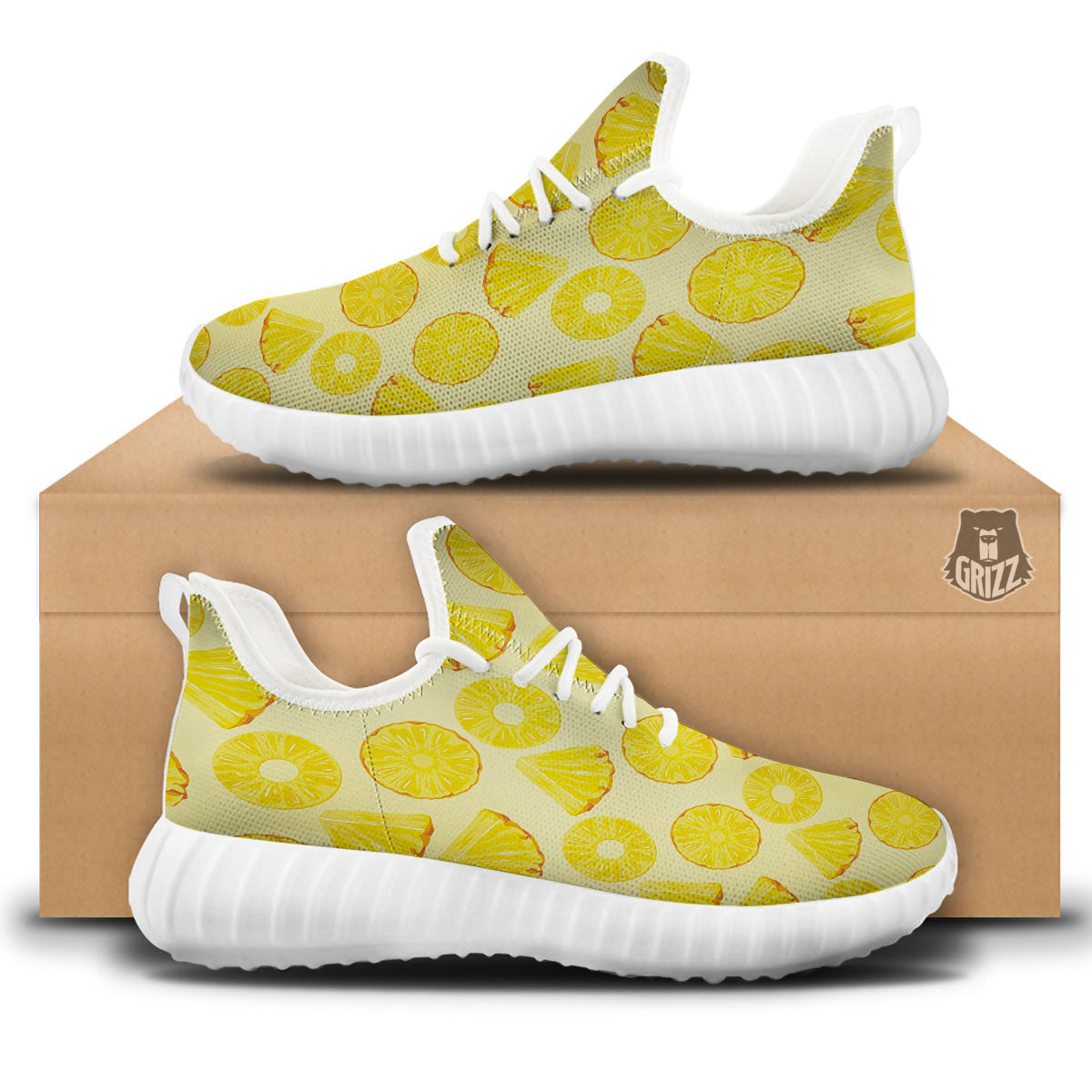 Slices Pineapple Print Pattern White Walking Shoes-grizzshop