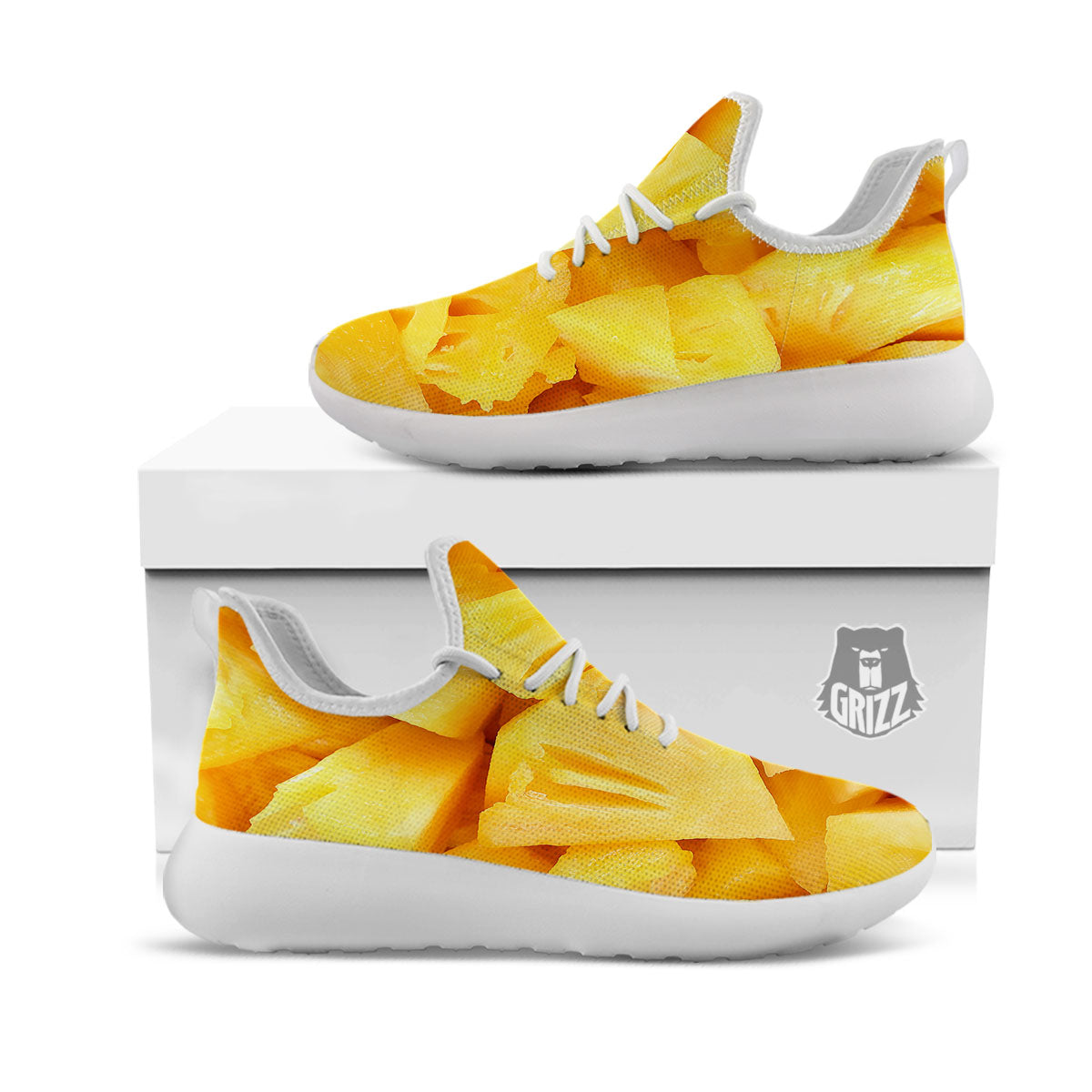 Slices Pineapple Print White Athletic Shoes-grizzshop