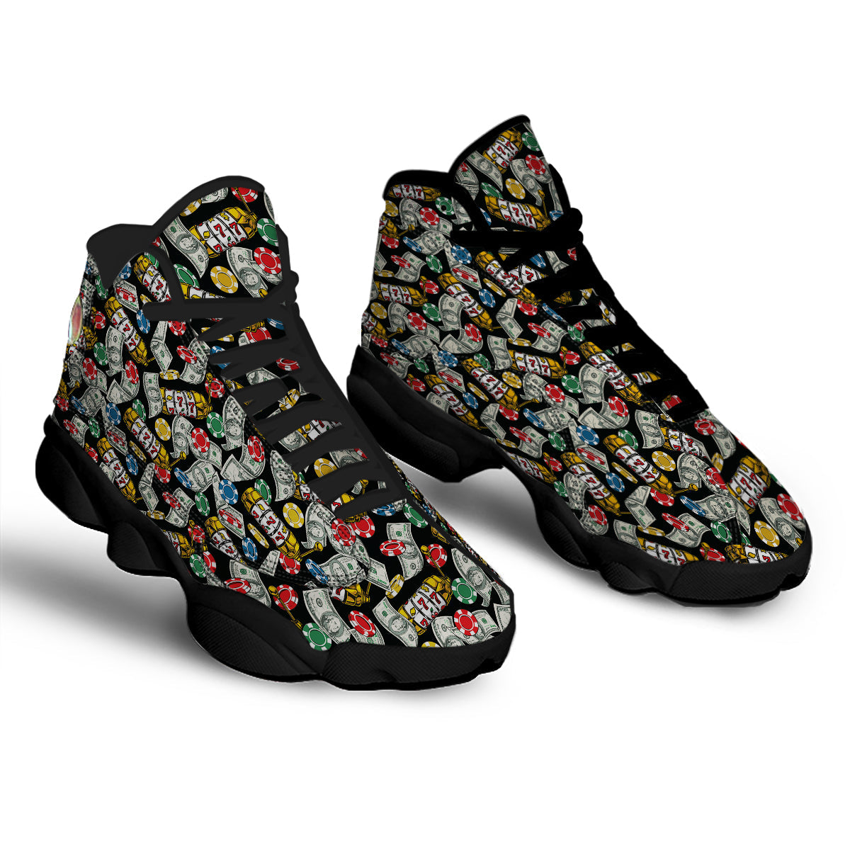 Slot Machines Casino Print Pattern Black Basketball Shoes-grizzshop