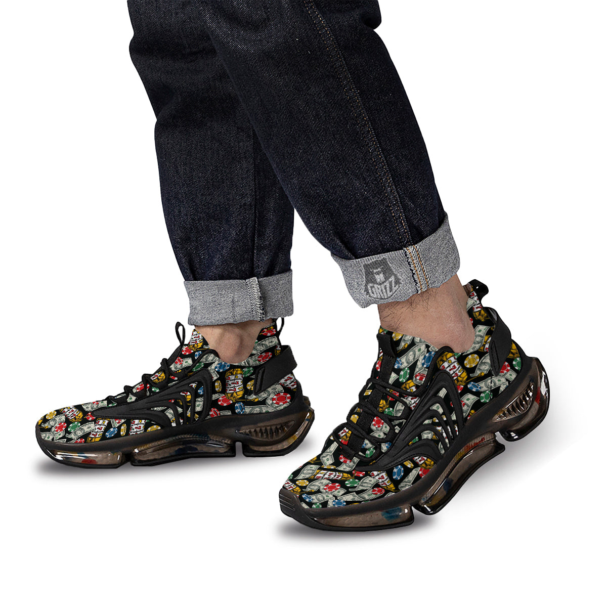 Slot Machines Casino Print Pattern Black Gym Shoes-grizzshop