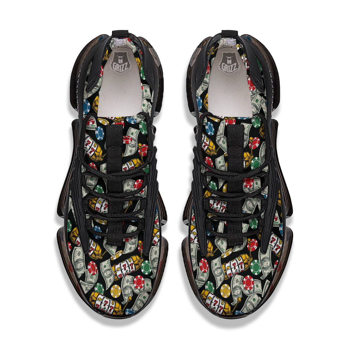 Slot Machines Casino Print Pattern Black Gym Shoes-grizzshop