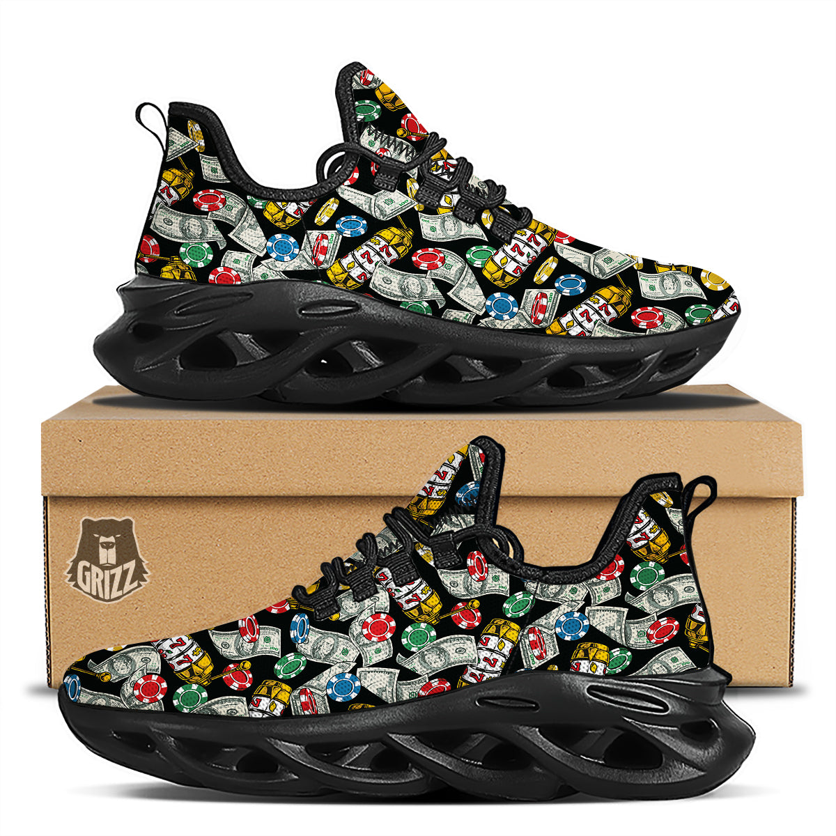 Slot Machines Casino Print Pattern Black Running Shoes-grizzshop
