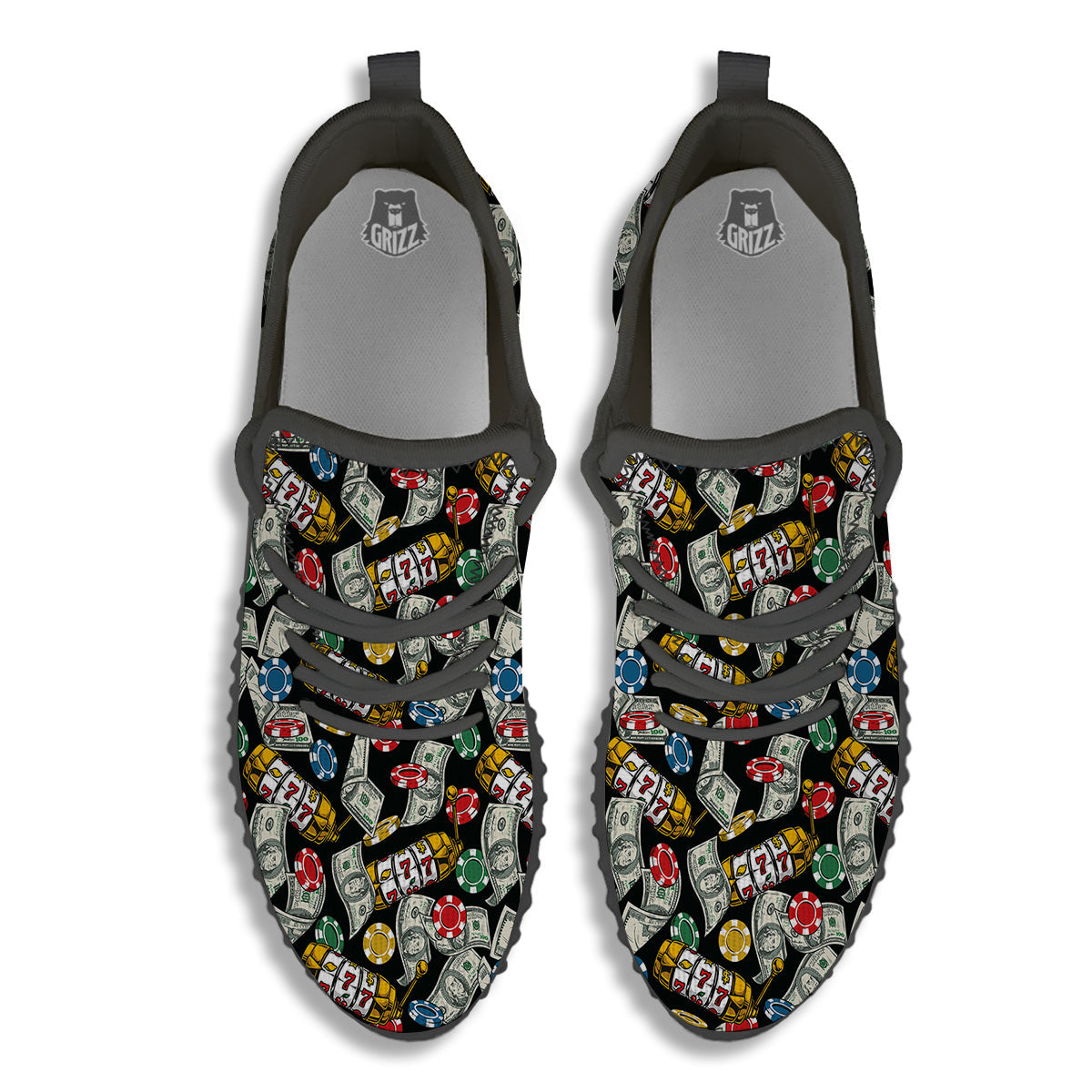 Slot Machines Casino Print Pattern Black Walking Shoes-grizzshop