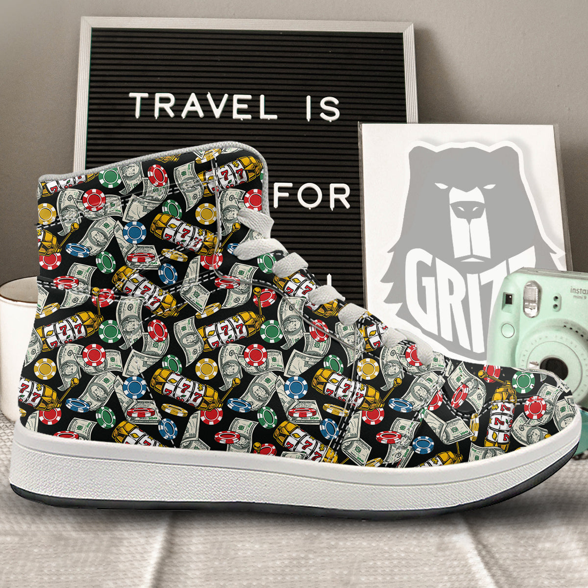 Slot Machines Casino Print Pattern High Top Sneakers-grizzshop