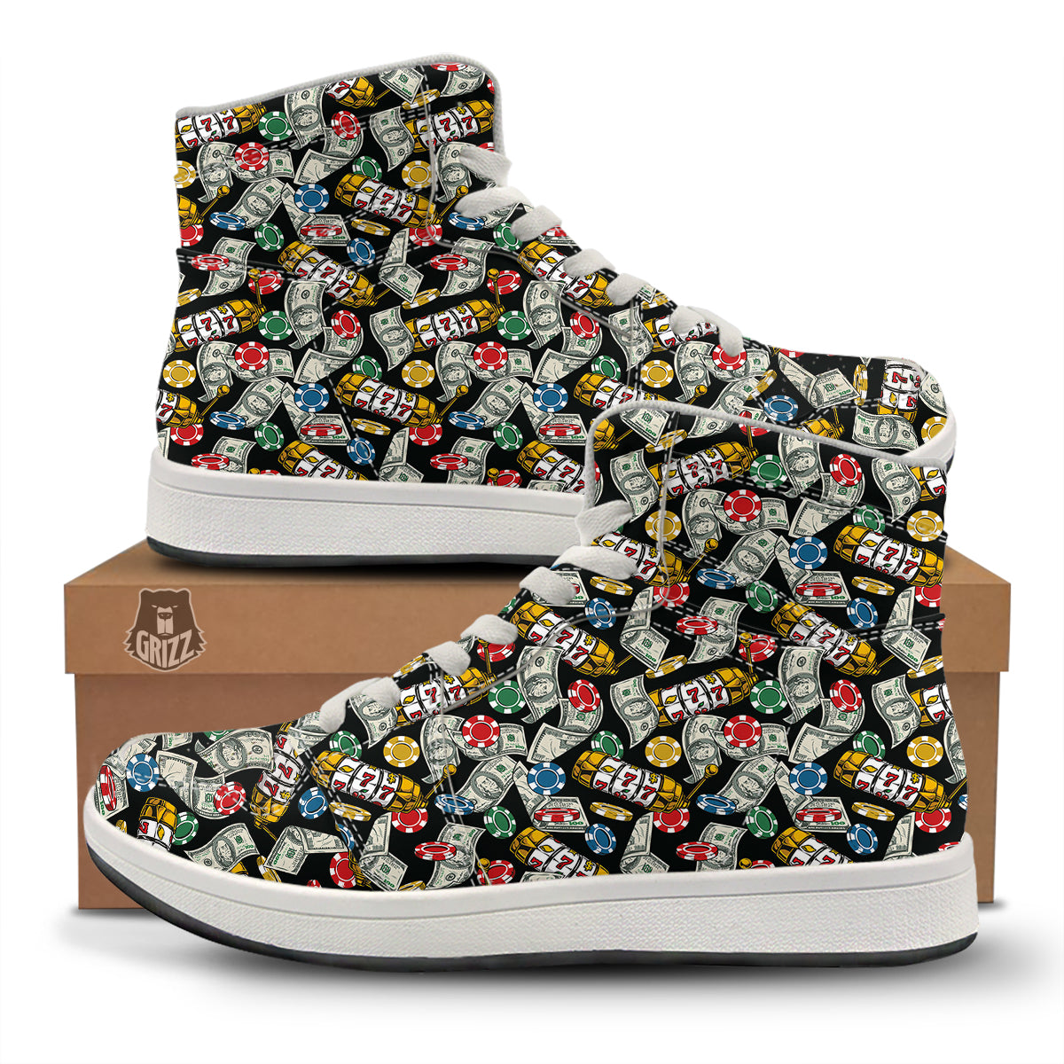 Slot Machines Casino Print Pattern High Top Sneakers-grizzshop