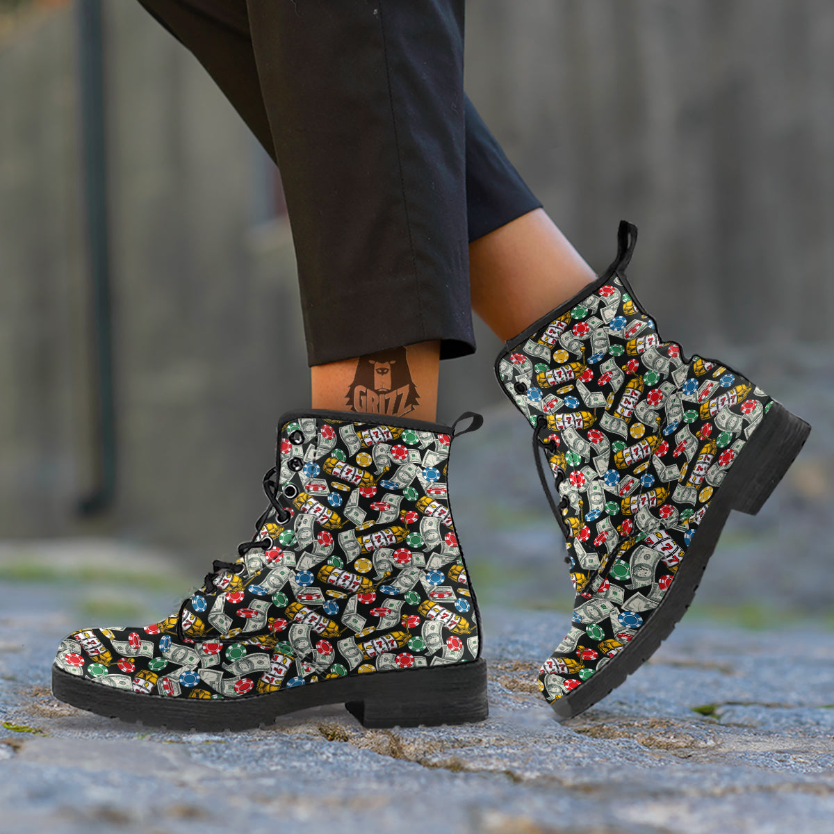Slot Machines Casino Print Pattern Leather Boots-grizzshop