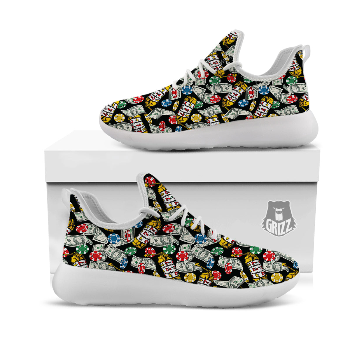 Slot Machines Casino Print Pattern White Athletic Shoes-grizzshop