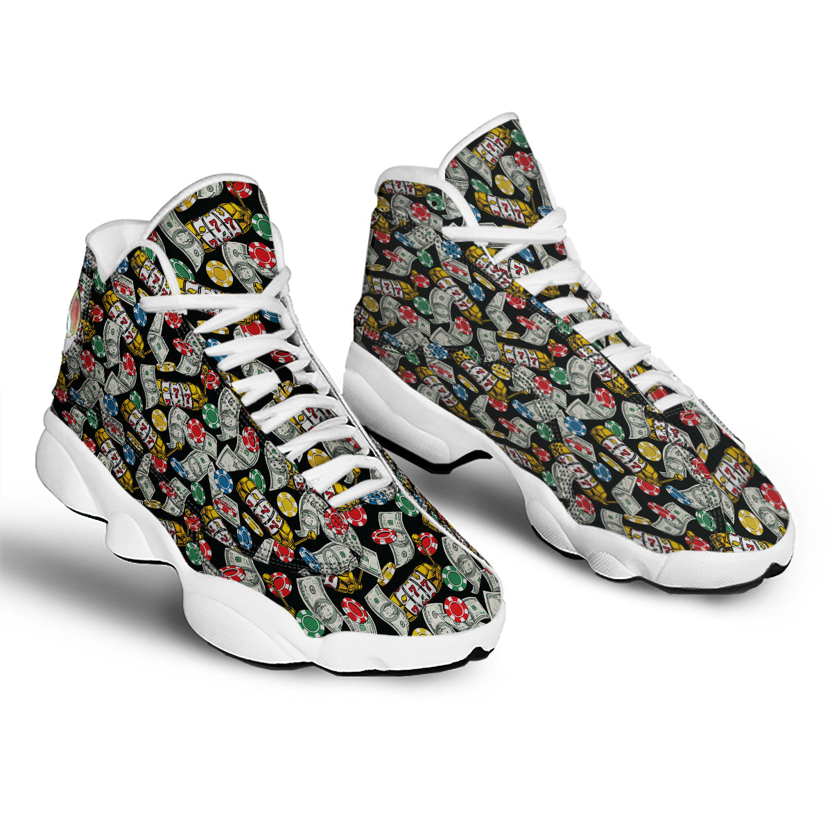 Slot Machines Casino Print Pattern White Basketball Shoes-grizzshop