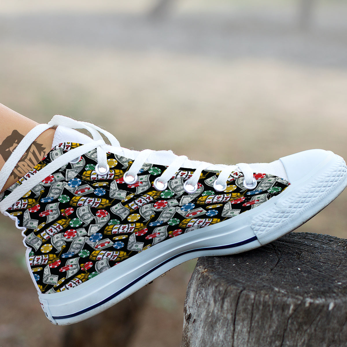 Slot Machines Casino Print Pattern White High Top Shoes-grizzshop