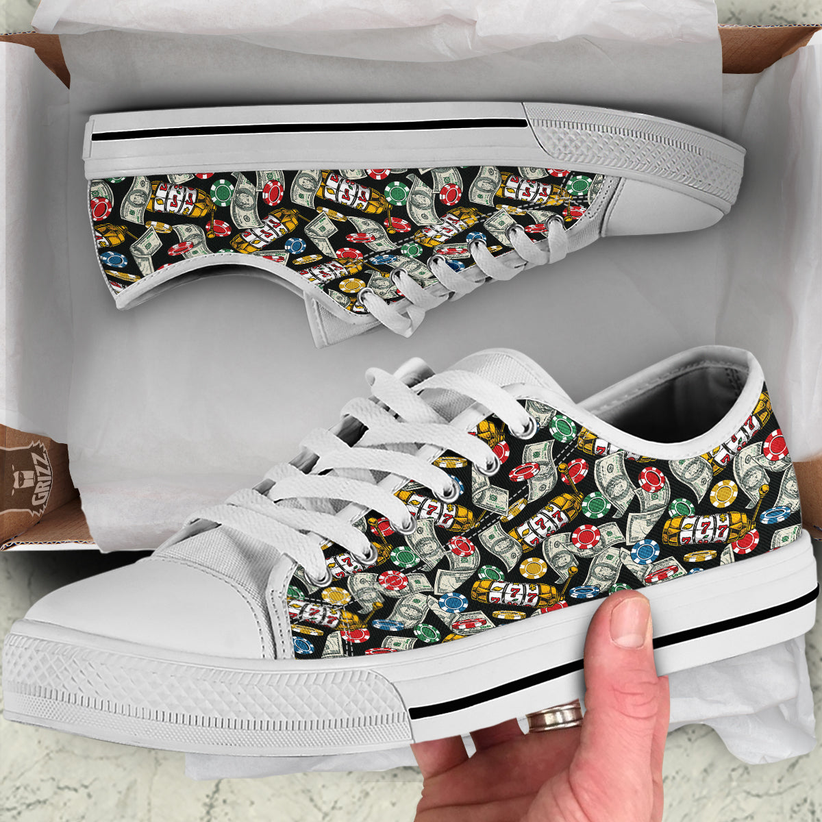 Slot Machines Casino Print Pattern White Low Top Shoes-grizzshop