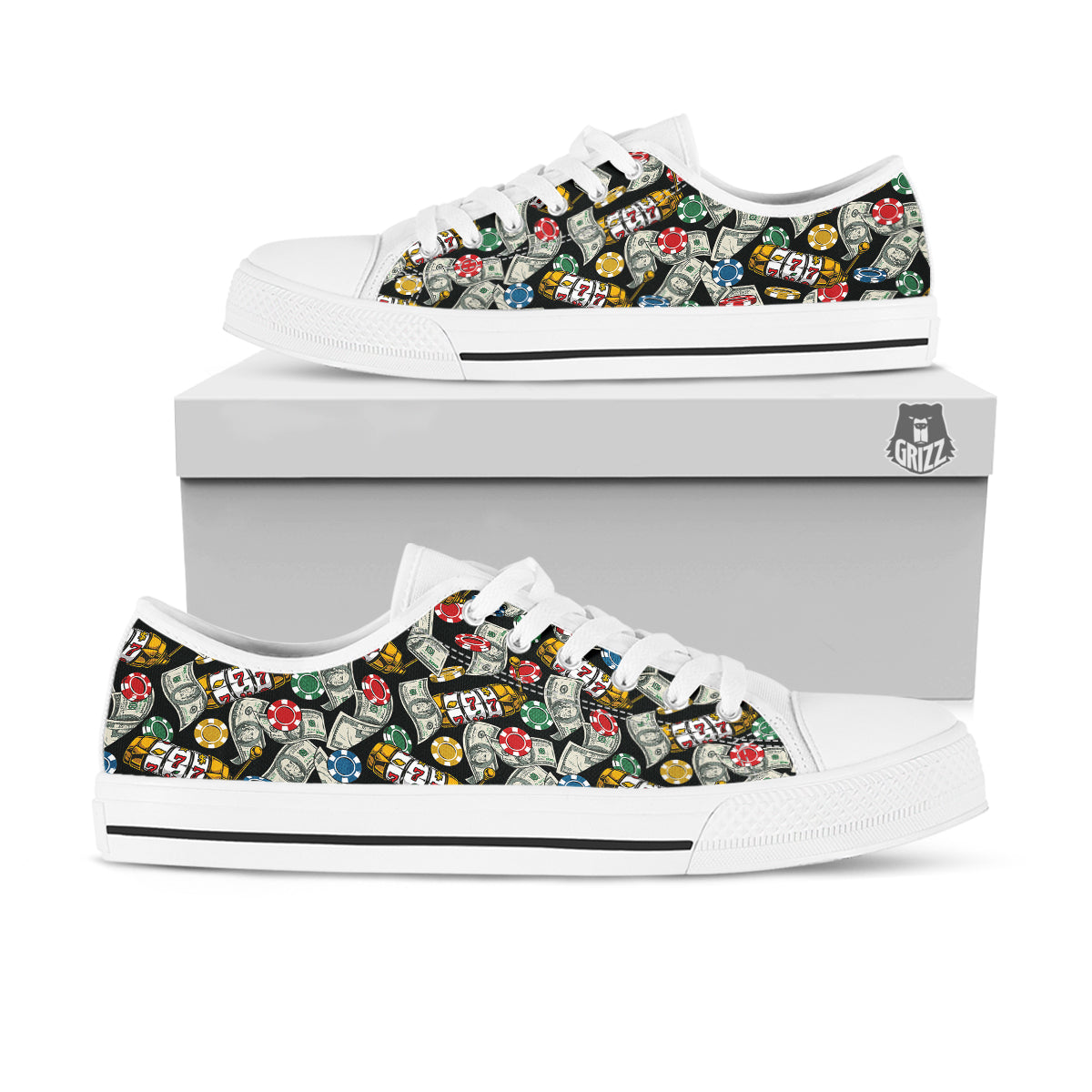 Slot Machines Casino Print Pattern White Low Top Shoes-grizzshop
