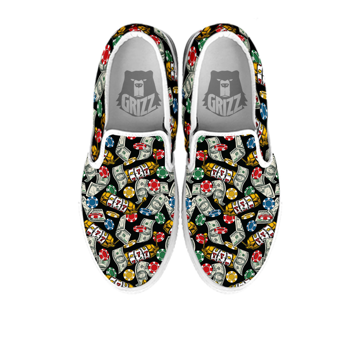 Slot Machines Casino Print Pattern White Slip On Shoes-grizzshop
