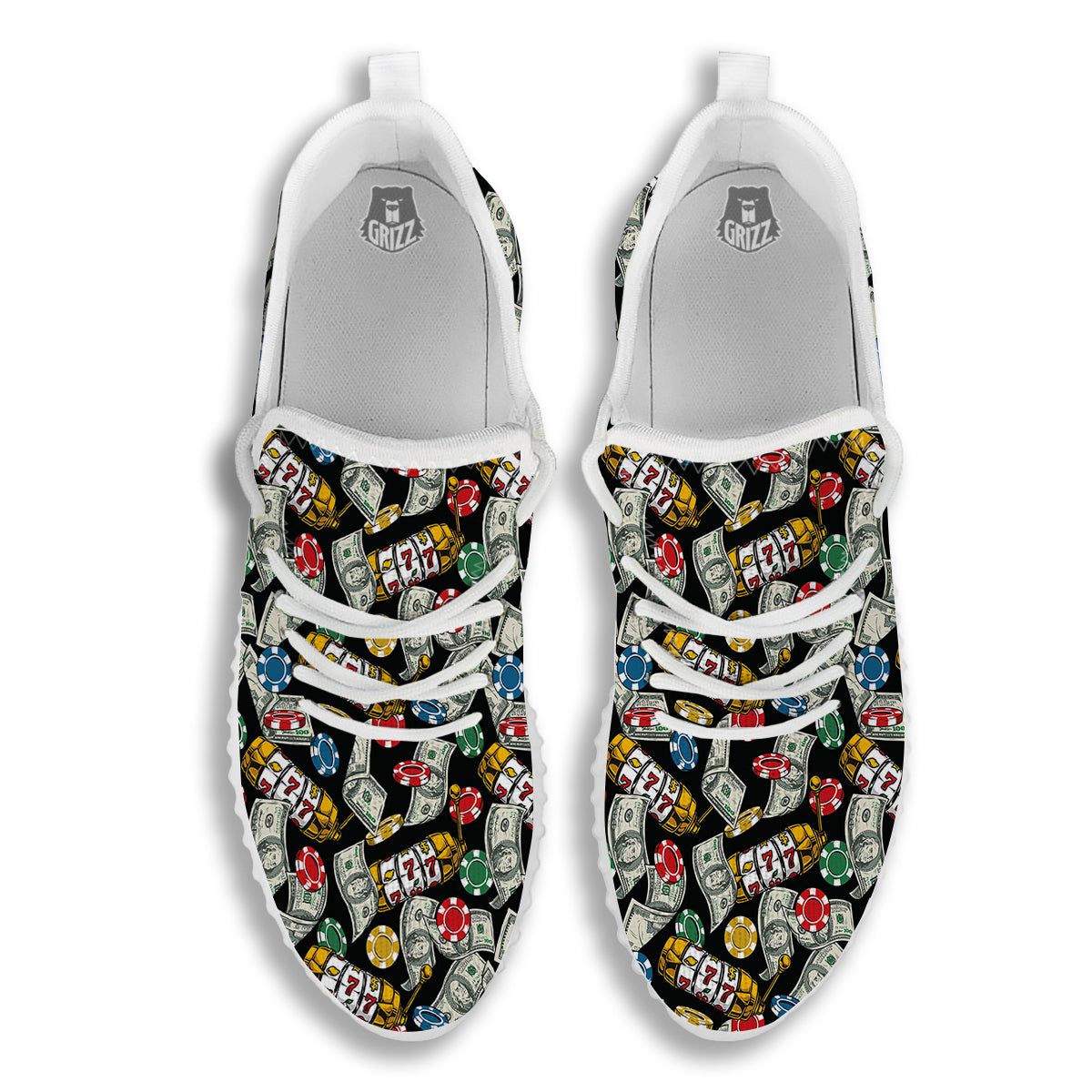 Slot Machines Casino Print Pattern White Walking Shoes-grizzshop