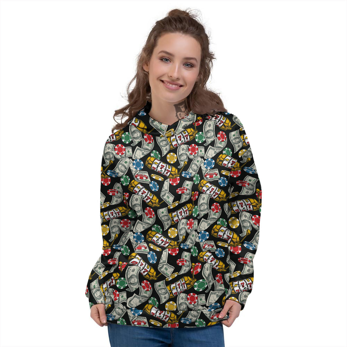 Slot Machines Casino Print Pattern Women's Hoodie-grizzshop