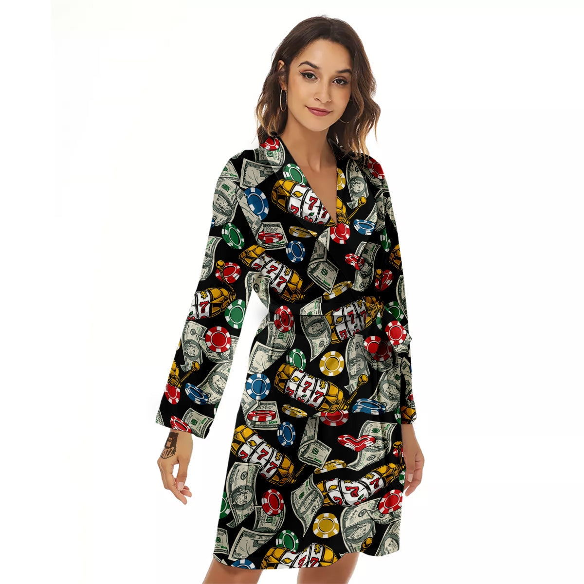 Slot Machines Casino Print Pattern Women's Robe-grizzshop