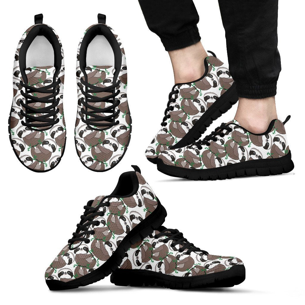 Sloth Bamboo Pattern Print Black Sneaker Shoes For Men Women-grizzshop