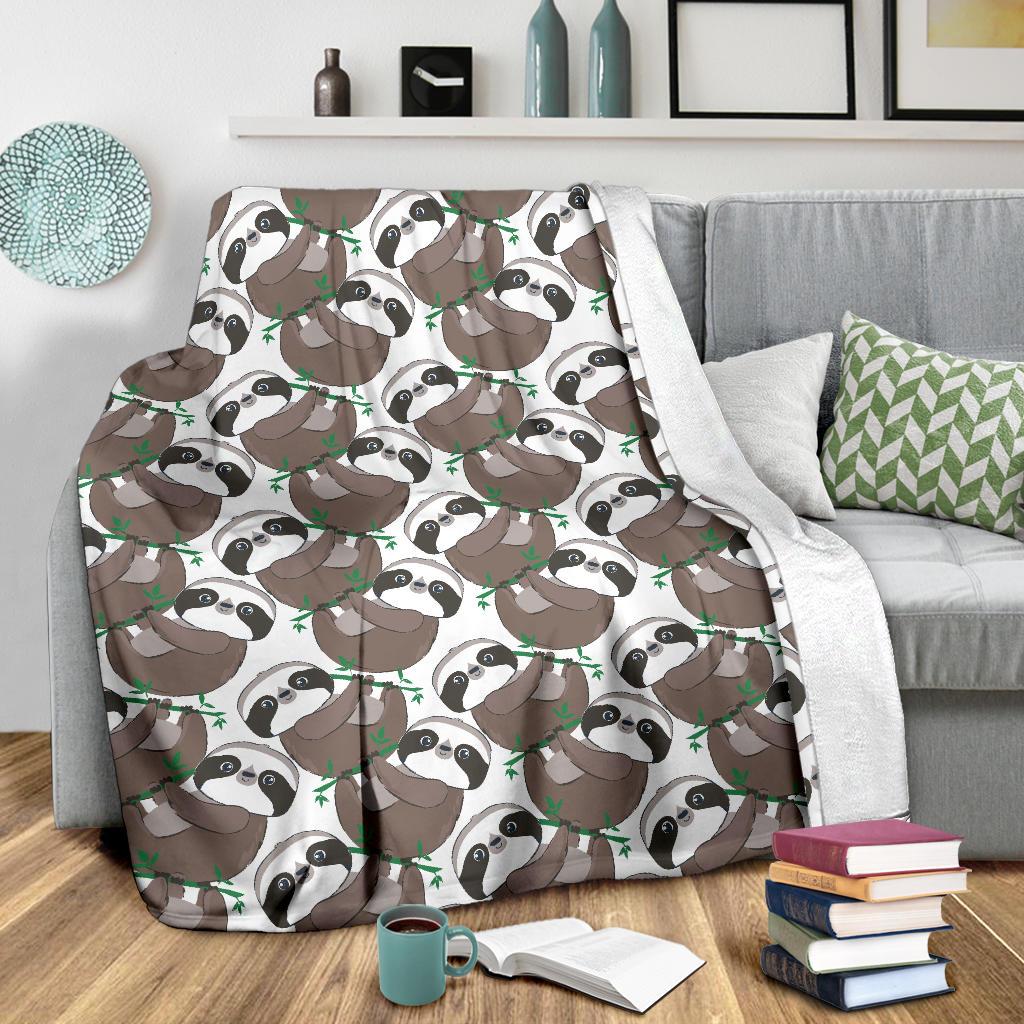 Sloth Bamboo Pattern Print Blanket-grizzshop