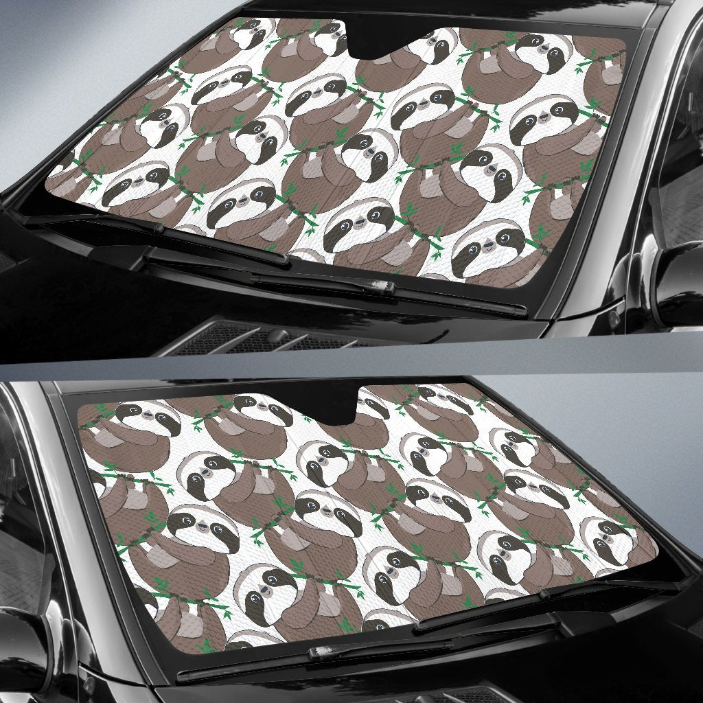 Sloth Bamboo Pattern Print Car Sun Shade-grizzshop