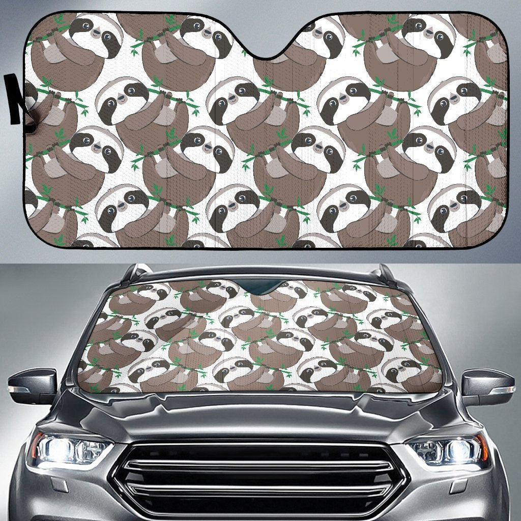 Sloth Bamboo Pattern Print Car Sun Shade-grizzshop