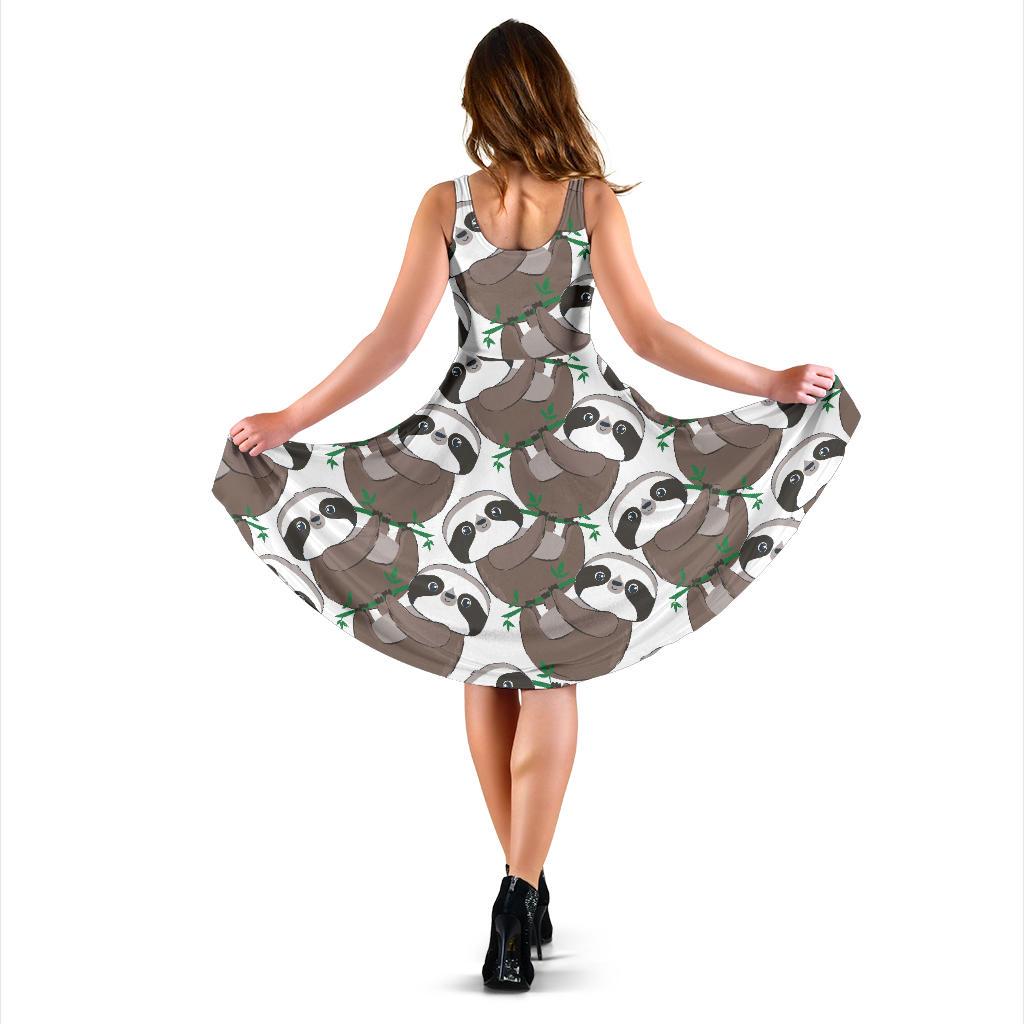 Sloth Bamboo Pattern Print Dress-grizzshop