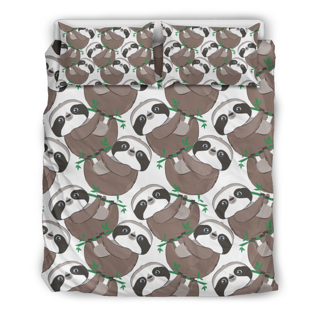 Sloth Bamboo Pattern Print Duvet Cover Bedding Set-grizzshop