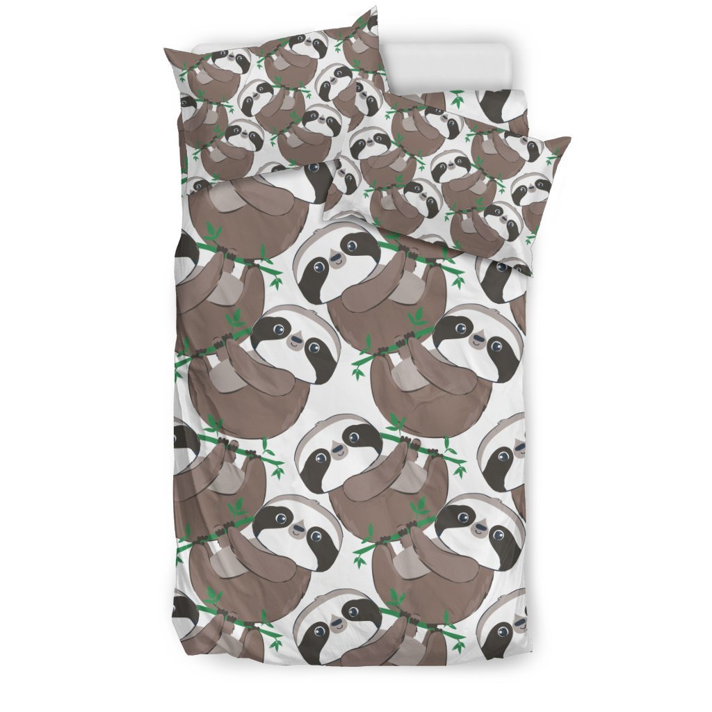 Sloth Bamboo Pattern Print Duvet Cover Bedding Set-grizzshop