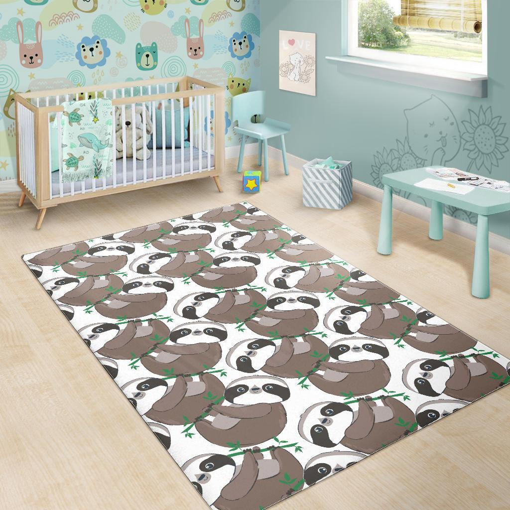 Sloth Bamboo Pattern Print Floor Mat-grizzshop