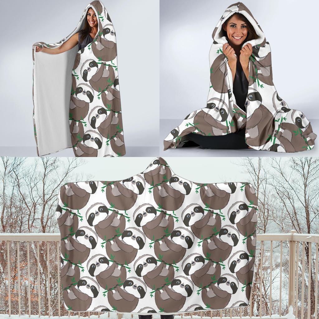 Sloth Bamboo Pattern Print Hooded Blanket-grizzshop